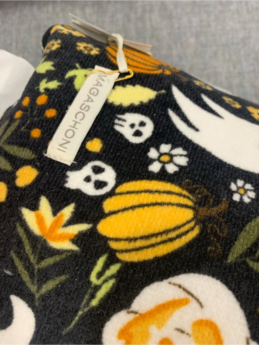 Magaschoni Black Halloween Pillow with Orange and White Pumpkins & Ghosts